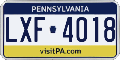 PA license plate LXF4018