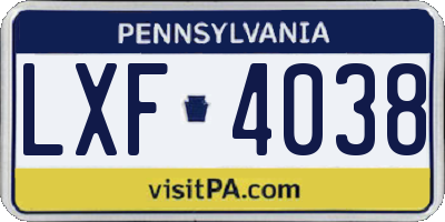 PA license plate LXF4038