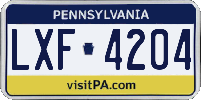 PA license plate LXF4204