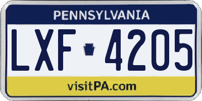 PA license plate LXF4205