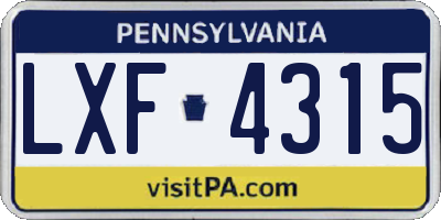 PA license plate LXF4315