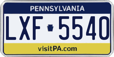 PA license plate LXF5540