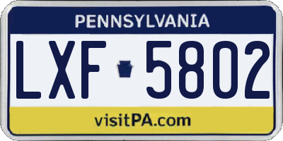 PA license plate LXF5802