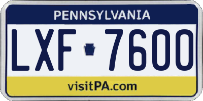 PA license plate LXF7600