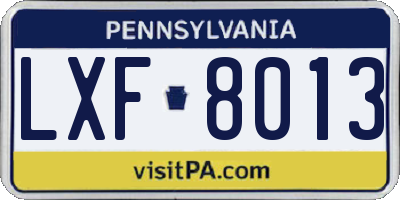 PA license plate LXF8013