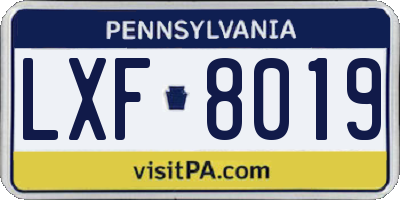 PA license plate LXF8019
