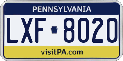 PA license plate LXF8020
