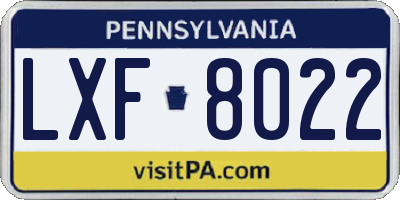 PA license plate LXF8022