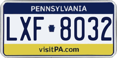 PA license plate LXF8032