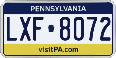 PA license plate LXF8072