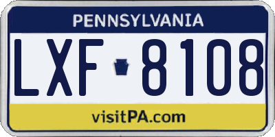 PA license plate LXF8108