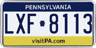 PA license plate LXF8113