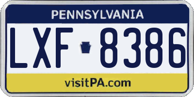 PA license plate LXF8386