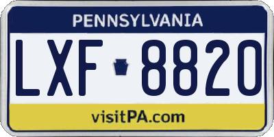 PA license plate LXF8820