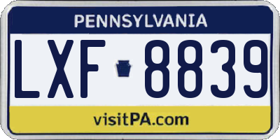 PA license plate LXF8839