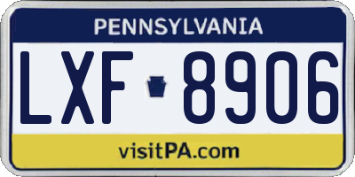 PA license plate LXF8906