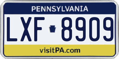PA license plate LXF8909