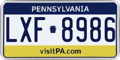 PA license plate LXF8986
