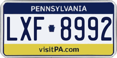 PA license plate LXF8992