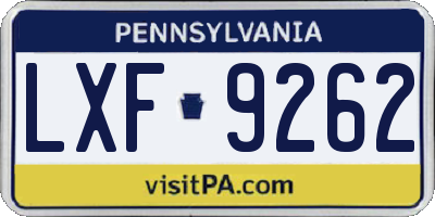 PA license plate LXF9262