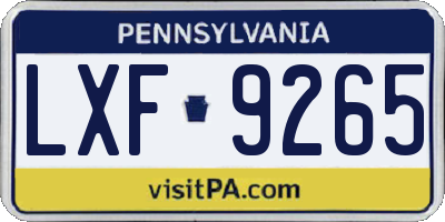 PA license plate LXF9265