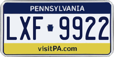 PA license plate LXF9922