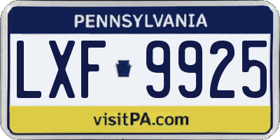 PA license plate LXF9925