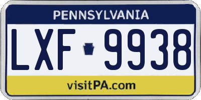 PA license plate LXF9938
