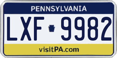 PA license plate LXF9982