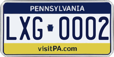 PA license plate LXG0002