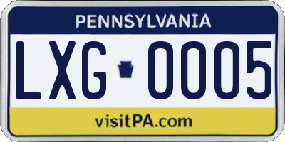 PA license plate LXG0005