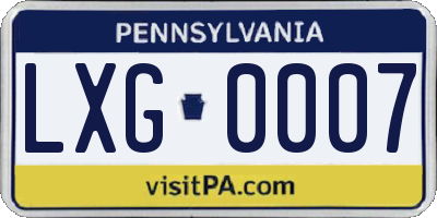 PA license plate LXG0007