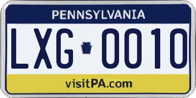 PA license plate LXG0010