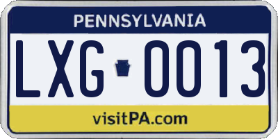 PA license plate LXG0013