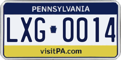 PA license plate LXG0014