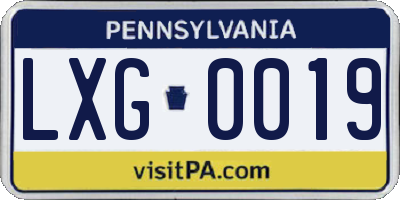 PA license plate LXG0019