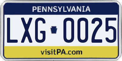 PA license plate LXG0025