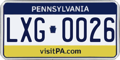 PA license plate LXG0026