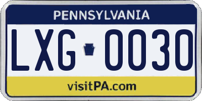 PA license plate LXG0030