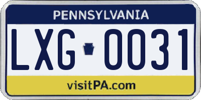 PA license plate LXG0031