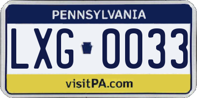 PA license plate LXG0033