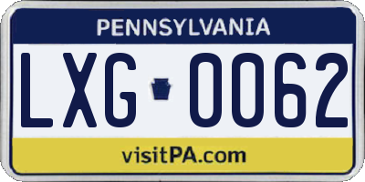 PA license plate LXG0062