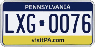PA license plate LXG0076