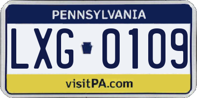 PA license plate LXG0109
