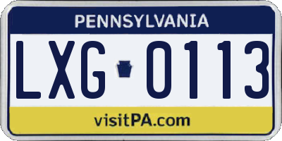 PA license plate LXG0113
