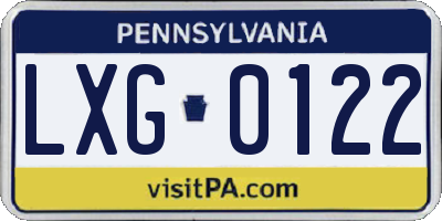 PA license plate LXG0122