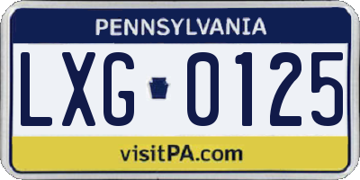 PA license plate LXG0125