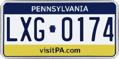 PA license plate LXG0174