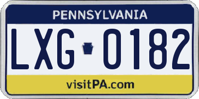 PA license plate LXG0182