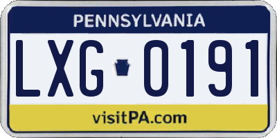 PA license plate LXG0191